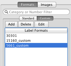 Labels and Databases - Custom Formats List