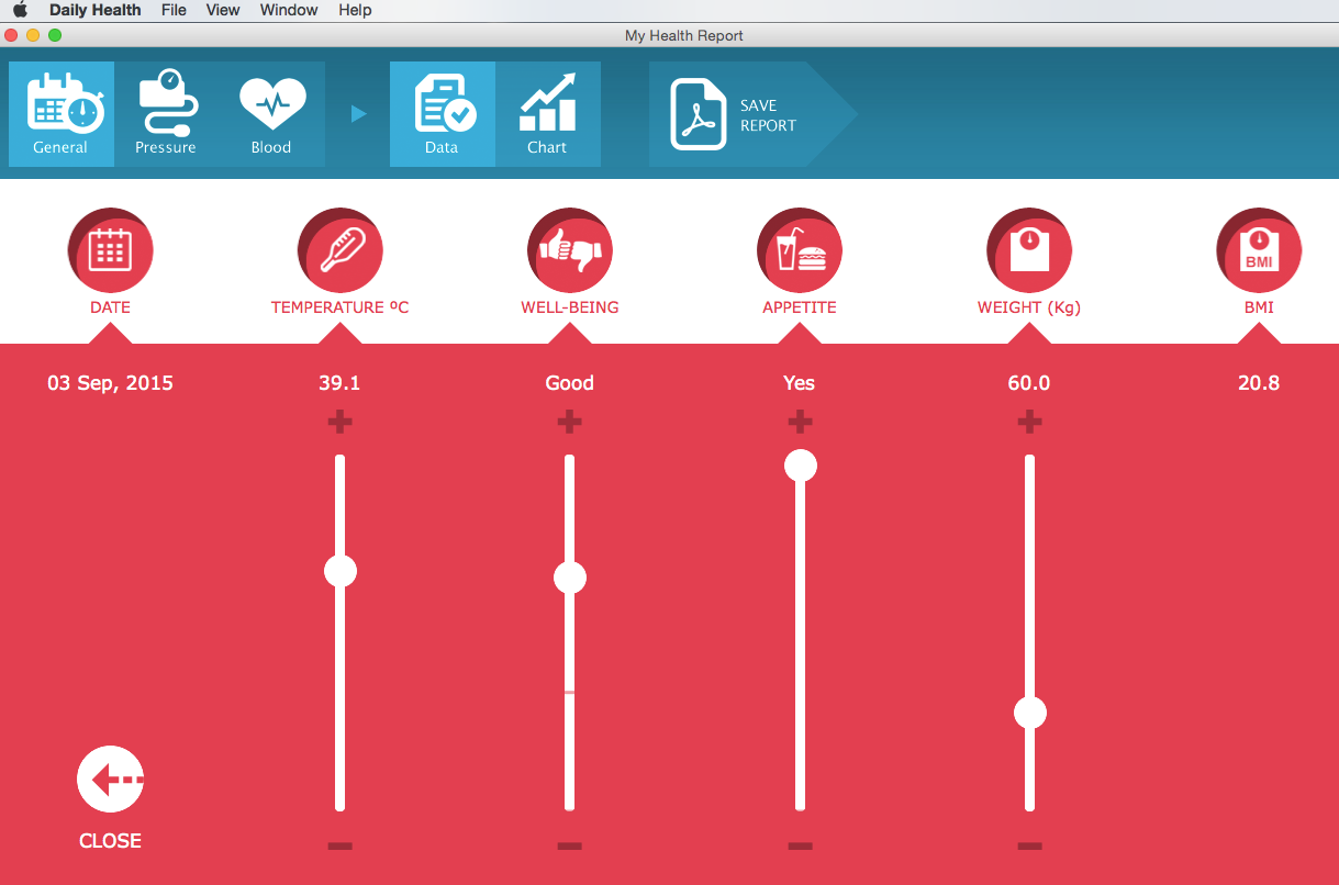 My Health Report data view