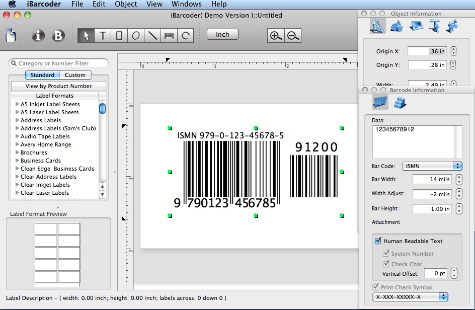 Mac ISMN barcode image screen shot