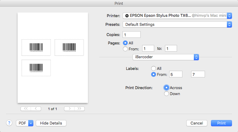iBarcoder: Print Sequential Labels at Given Positions